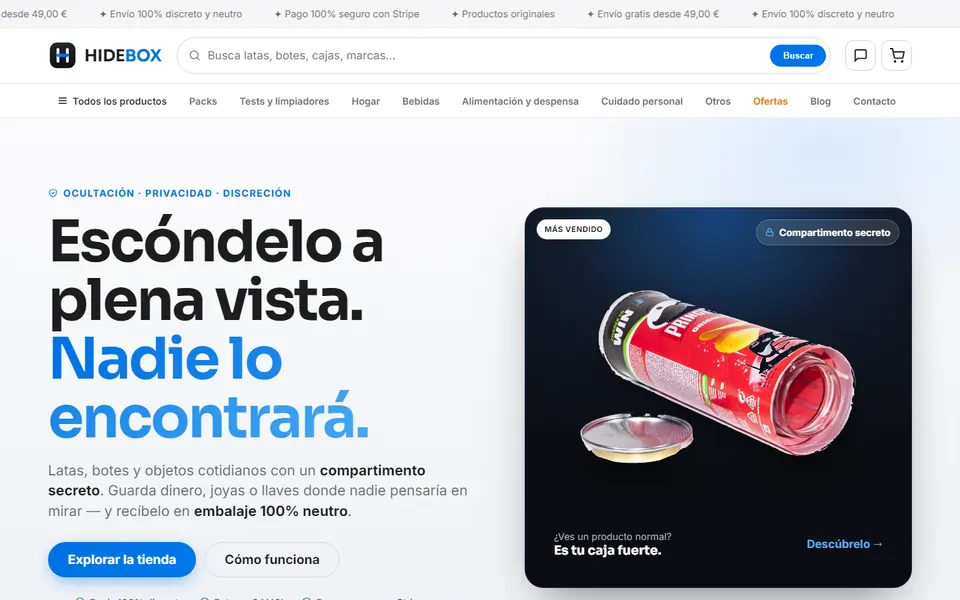 Web de HideBox diseñada por websbaratas.es (tienda online)