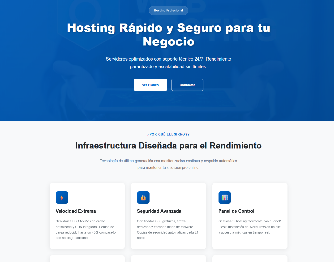Hosting - Landing page